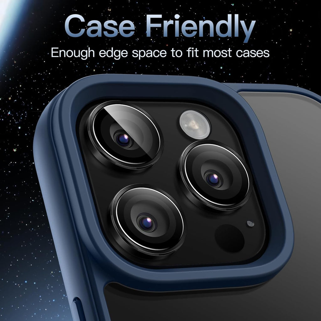 iPhone 16/17 Pro Max Camera Lens Protector 3-Pack | 9H Tempered Glass with Aluminum Alloy Ring | Anti-Scratch HD Clear Cover – Black Finish