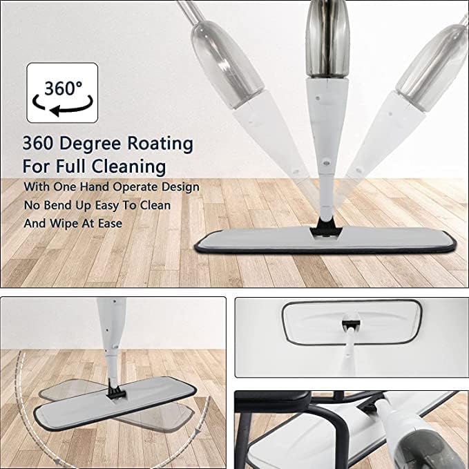 Microfiber Spray Mop – 360° Spin Head, Wet & Dry Floor Cleaner with Washable Reusable Pads & 360ML Refillable Tank for Effortless Cleaning