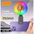 U20 PRO Ring Selfie Light – RGB Clip-On LED Fill Lamp with Adjustable Tripod, Portable Mini Lighting for Phone & Camera, Perfect for Vlogging, TikTok & Photography