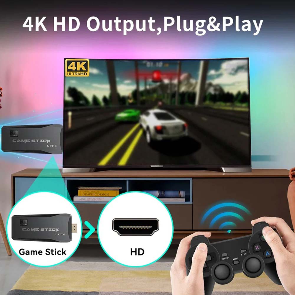 Retro Game Stick Lite | Plug & Play HDMI Console with 20,000+ Classic Games, Dual 2.4G Wireless Controllers, 64GB Storage | Portable Gaming System for TV