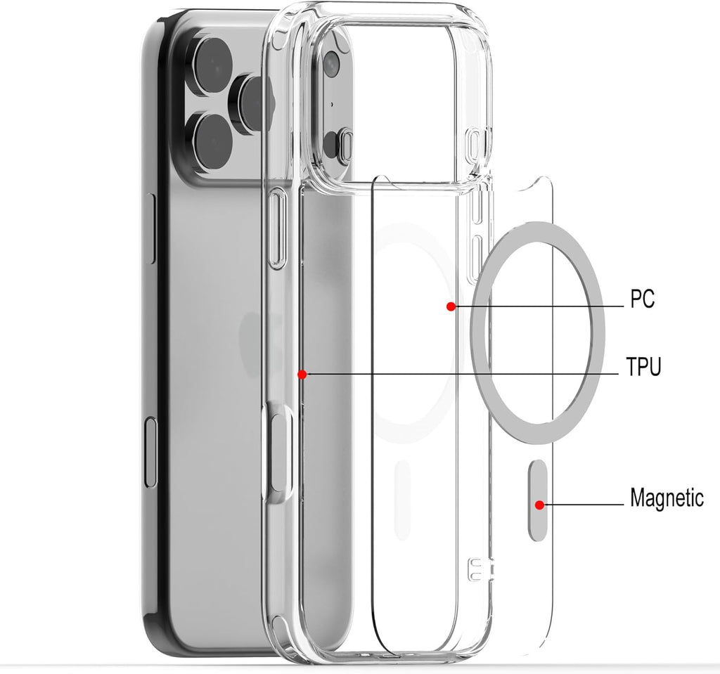 Magnetic Clear Case for iPhone 17 Pro Max (2025) | MagSafe Compatible, Anti-Yellowing Transparent Hard Back