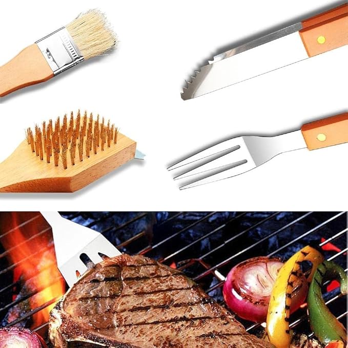 18-Piece BBQ Tool Set | Stainless Steel Grilling Accessories with Wooden Handles | Perfect Gift for Men & Women
