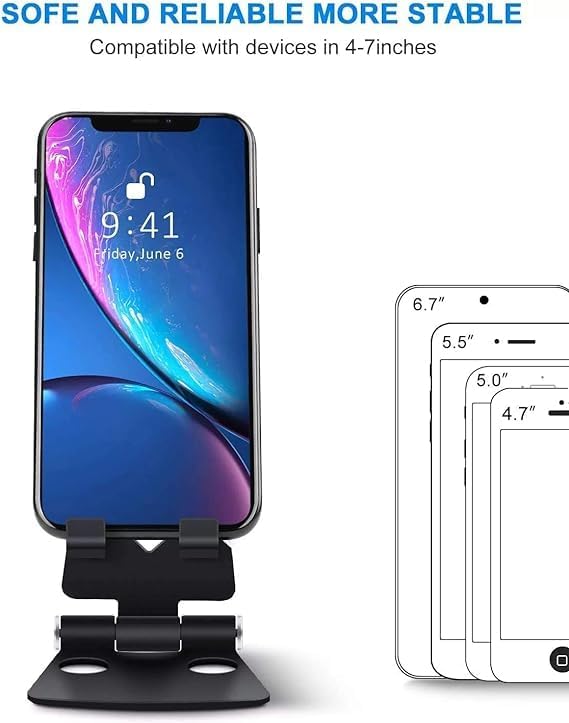 Fully Foldable Adjustable Cell Phone Stand | Desktop Holder for Phones & Tablets
