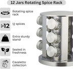 12-Piece Glass Spice Jar Set – Rotating Stainless Steel Spice Rack with 120ml Round Jars for Kitchen Organization