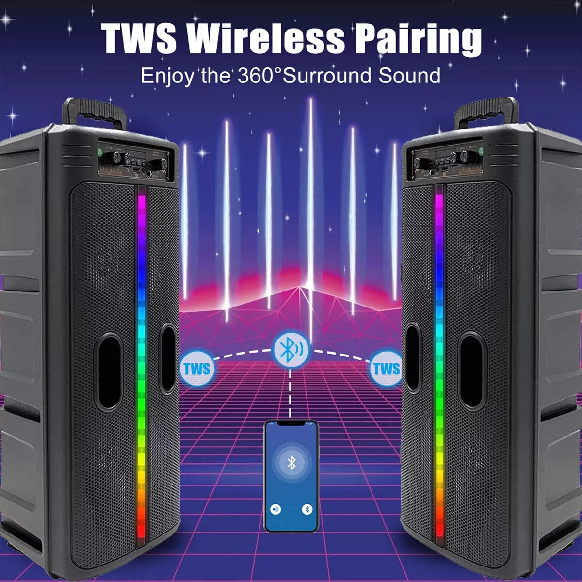 Portable 8-Inch Trolley Speaker – Bluetooth, Powerful Bass, USB/AUX Connectivity for Outdoor Events