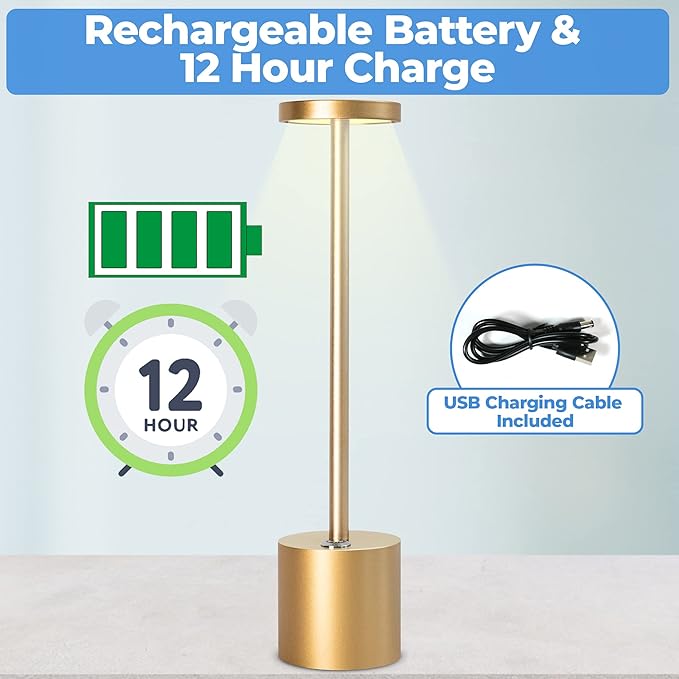 Cordless LED Table Lamp – Rechargeable, Minimalist, 3-Level Dimming for Home & Office