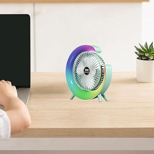 Compact USB Desk Fan – Quiet and Portable Cooling Fan with Built-In Light for Office, Bedroom, and Travel