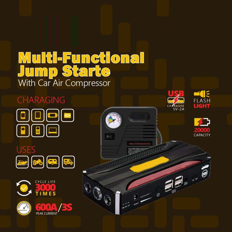 Portable Car Jump Starter & Air Blower Power Bank | 2000A Starter, 150PSI Inflator, 20,000mAh Battery Pack | Multi-Purpose Roadside Emergency Tool