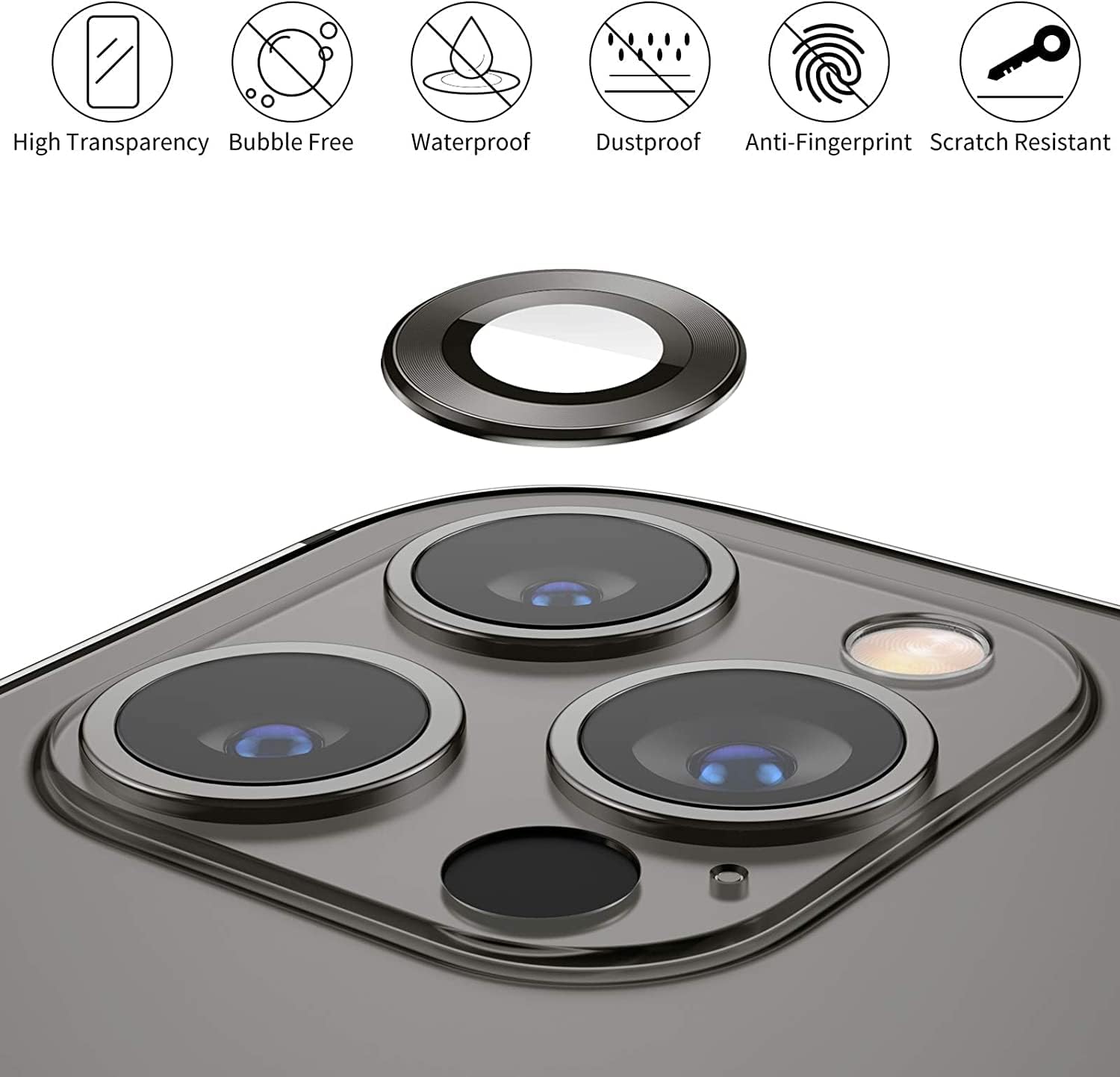 Camera Lens Protector for iPhone 13 Pro/Pro Max | 9H Tempered Glass & Metal Ring