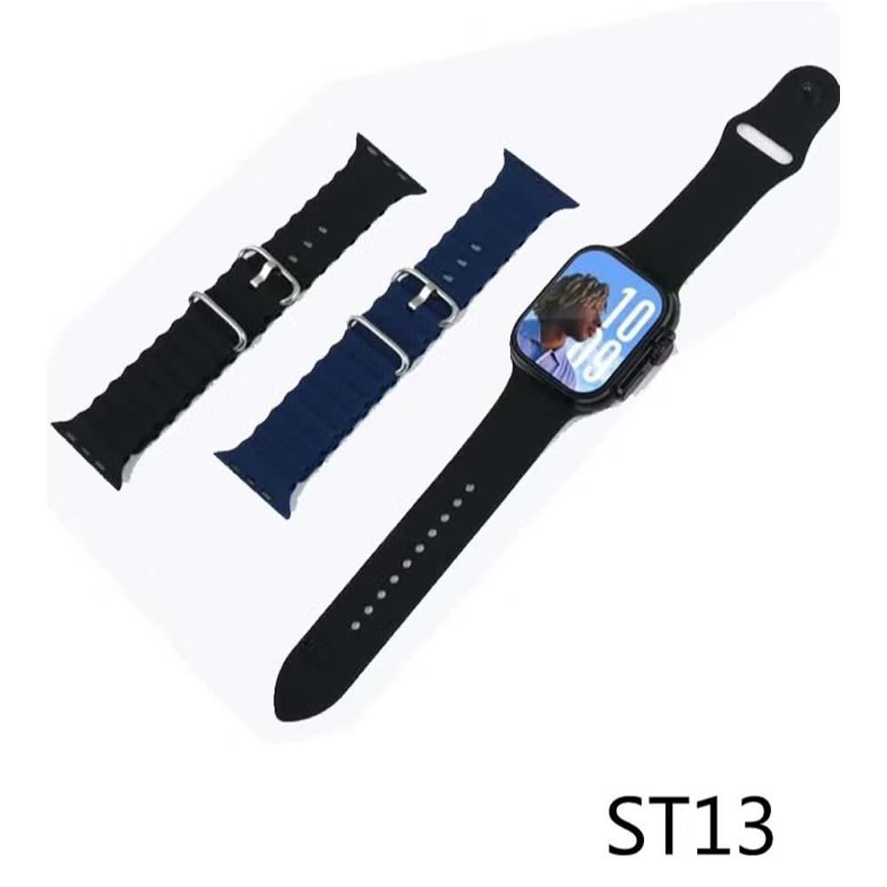 ST13 Smart Watch: 2.2" full-screen display, 4G SIM support, 3 straps & wireless charger. Unisex black design for ladies & gents.
