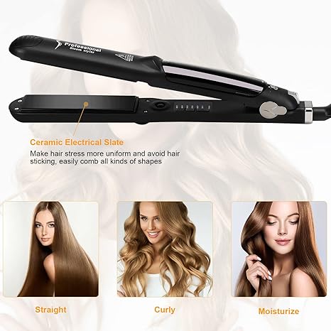 Professional Steam Ceramic Hair Straightener & Curling Iron | 3-in-1 Ionic Vapor Styler