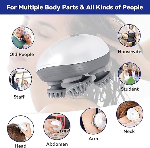 Electric Scalp Massager – 3 Adjustable Kneading Modes, Portable Waterproof & Rechargeable Head Massager for Deep Hair Cleaning & Improved Blood Circulation