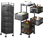 5-Layer Mobile Storage Rack | Rotatable Basket Organizer with Wheels | Elegant Black Finish | 92cm