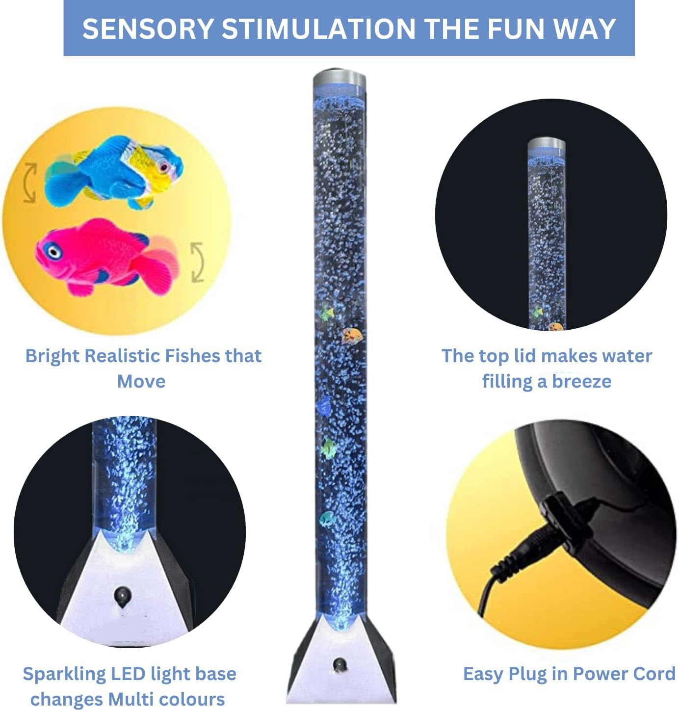 120 cm LED Bubble Water Fish Tank | Large Mood-Enhancing Color-Changing Lamp Tube