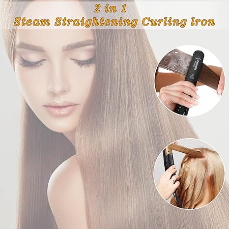 Professional Steam Ceramic Hair Straightener & Curling Iron | 3-in-1 Ionic Vapor Styler