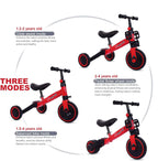 3-in-1 Kids Tricycle Toddler Bike | Adjustable Seat, Handlebar, & Removable Pedals | Red