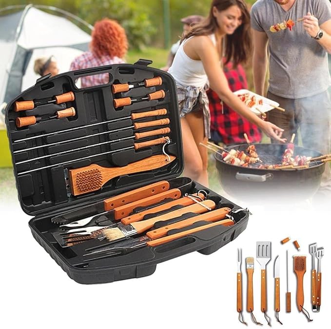 18-Piece BBQ Tool Set | Stainless Steel Grilling Accessories with Wooden Handles | Perfect Gift for Men & Women