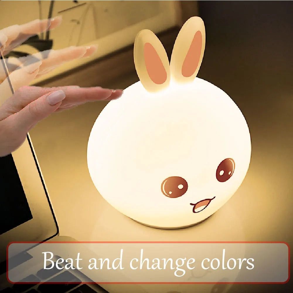 Rabbit Silicone Touch Sensor Night Light | Color-Changing LED Lamp | Soft Breathing Glow for Kids & Adults | USB Rechargeable | Portable & Safe