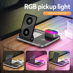 R12 Desktop Wireless Charger – 4-in-1 RGB Light Charging Station with Automatic Lifting