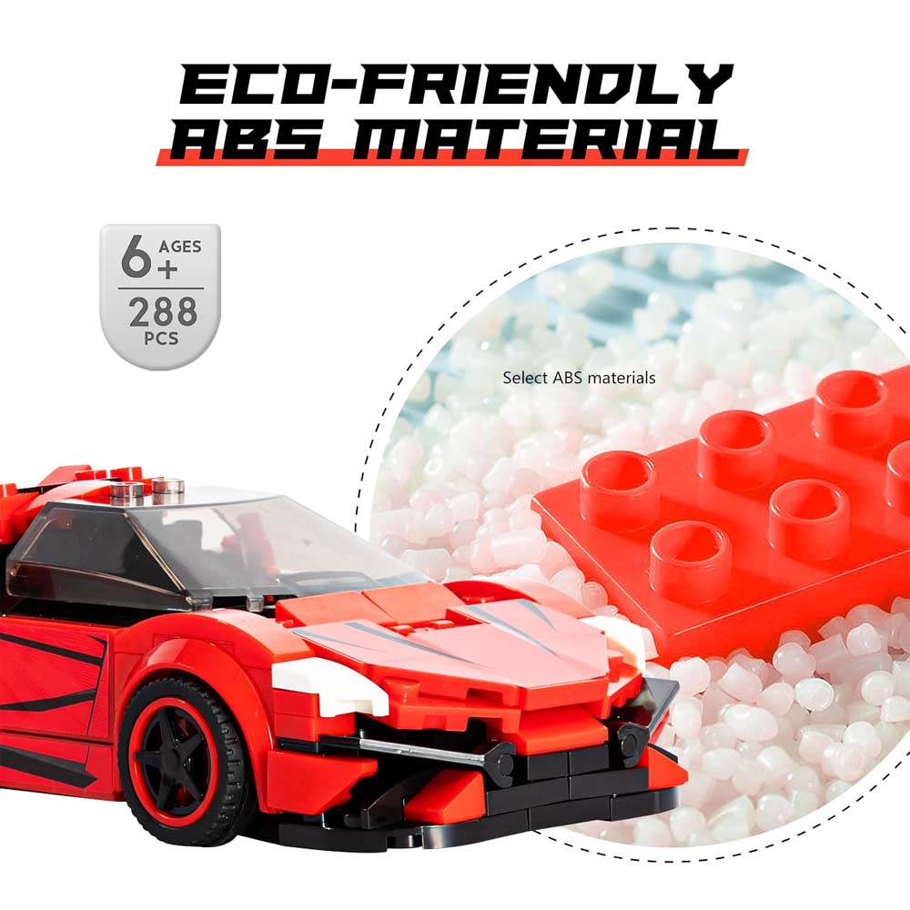 Come Alive 1:20 Scale Supercar. 288-piece red supercar building set with industrial flair. Ideal gift for kids & adults.