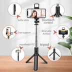 Selfie Stick Tripod with Wireless Remote & 360° Rotation | Mini Extendable Stand Holder with LED Fill Light | Compatible with iPhone & Android Smartphones