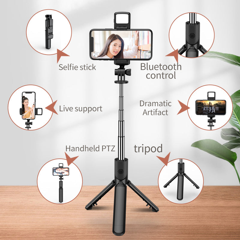 Selfie Stick Tripod with Wireless Remote & 360° Rotation | Mini Extendable Stand Holder with LED Fill Light | Compatible with iPhone & Android Smartphones