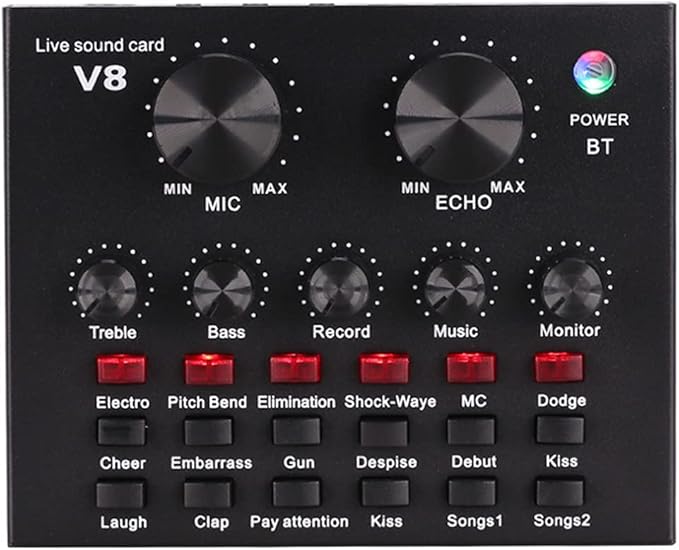 V8 Sound Card for Live Streaming | Bluetooth Voice Changer with Effects & 1200mAh Battery