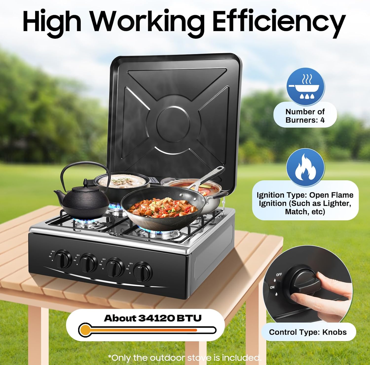 4-Burner Outdoor Gas Stove with Detachable Legs – Portable Propane Cooking Station for Camping, RVs, Backyard BBQs, Tailgating & Patio Events