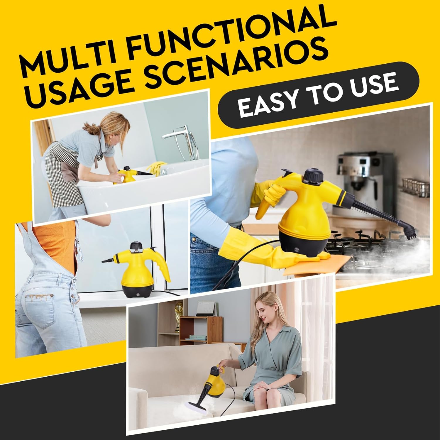 Powerful Pressurized Handheld Steam Cleaner – 9pc Multi-Surface Kit for Kitchen, Bathroom, Car, Windows, Grime Removal, Portable, Easy to Use, Eco-Friendly Cleaning