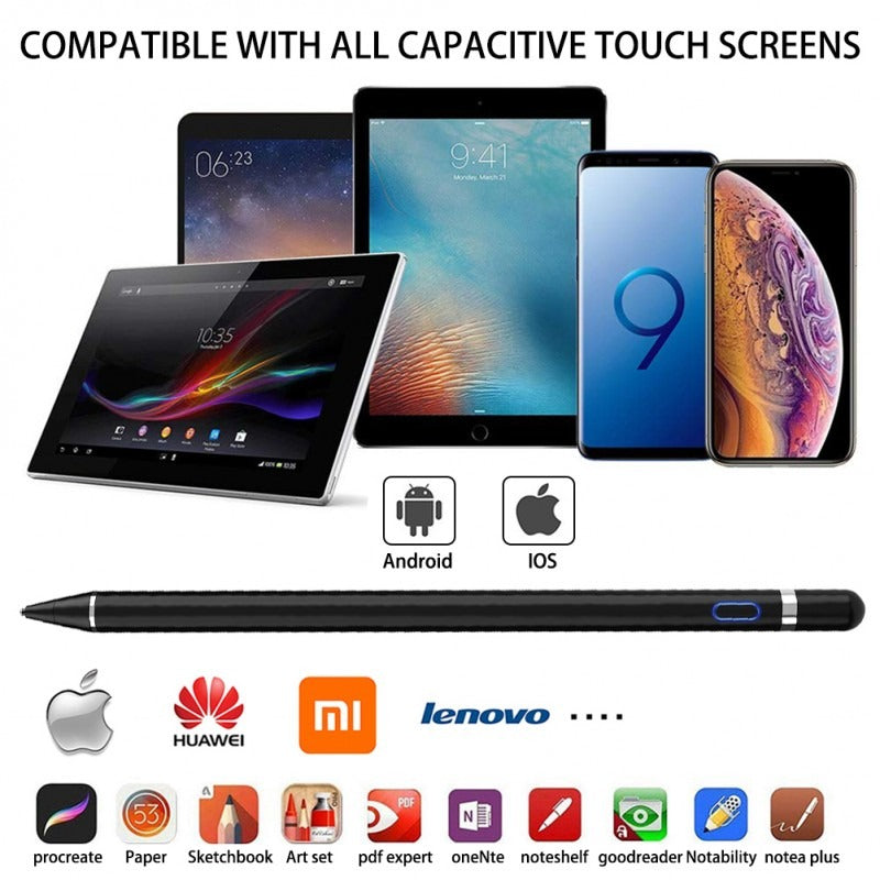 Digital Active Stylus Pen – Precision Drawing & Writing Pen with Palm Rejection | Compatible with iPad, iPhone & Android Tablets, Rechargeable Fine-Tip Pen (Black)