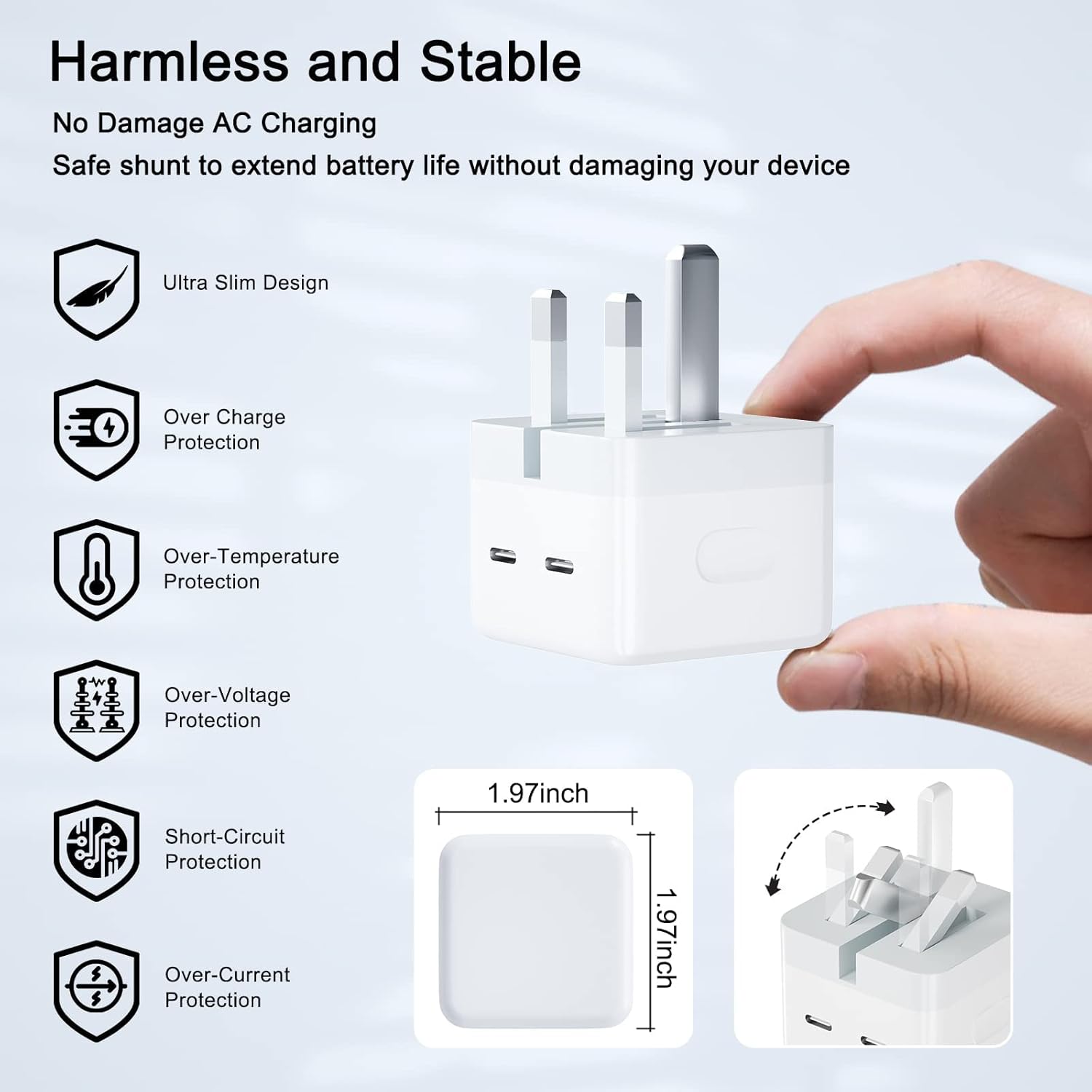 35W Dual USB-C PD Fast Charger | Foldable Compact Wall Adapter for iPhone 12/13/14, iPad, Samsung Galaxy, Huawei, Xiaomi & More – Portable Travel Charger