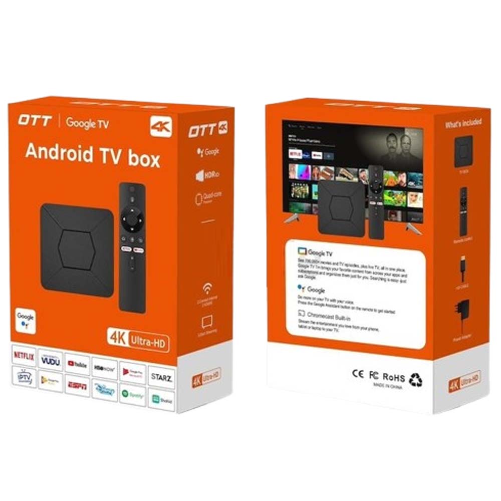 OTT 4K Android TV Box – Google TV Edition with Voice Remote, Chromecast Built-in, Dolby Audio, and Ultra HD 4K HDR Streaming Support