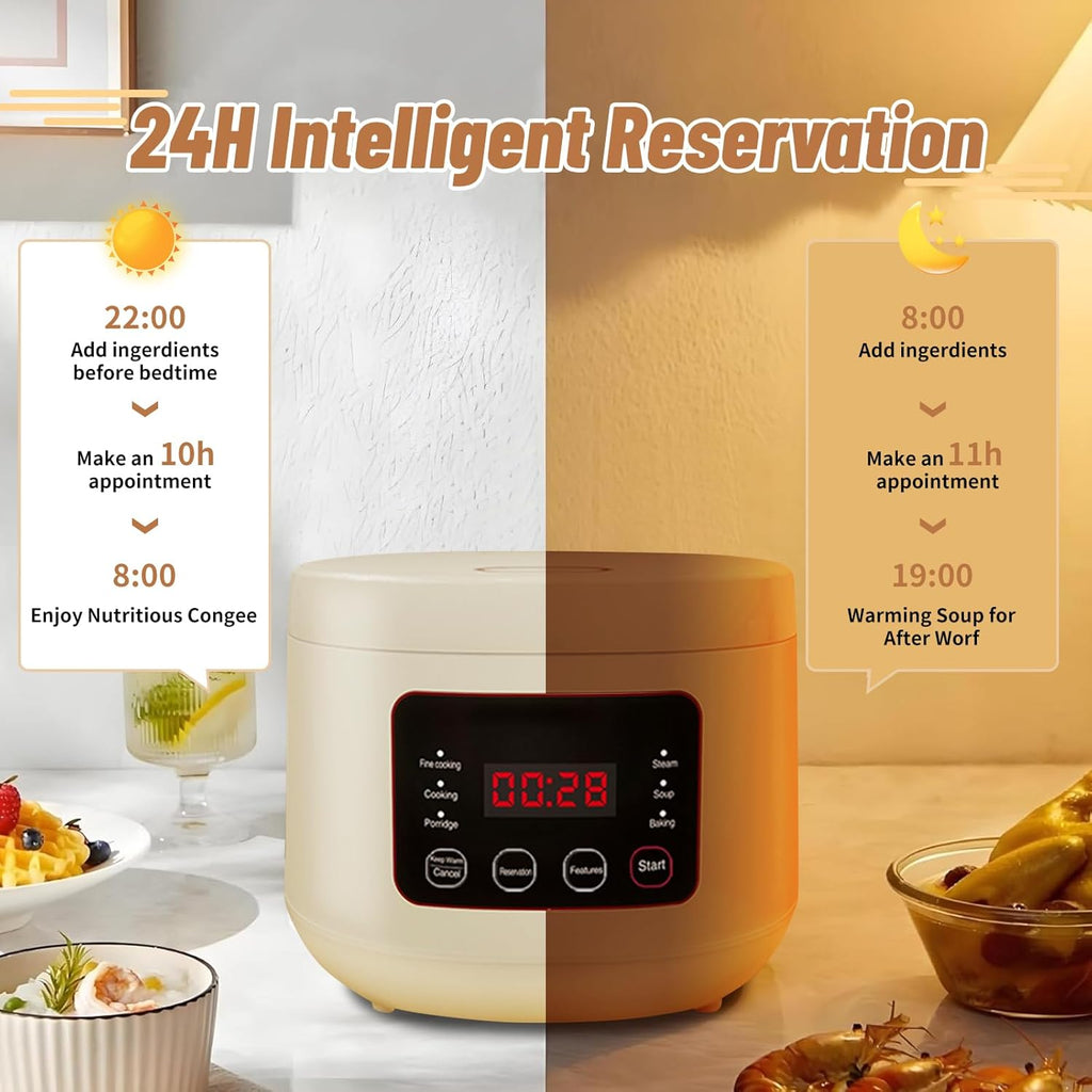 3L Smart Rice Cooker with Steamer – Multi-Functional Cooker for 3-5 People, 24H Delay Start, Includes Measuring Cup, Spoon & Steaming Tray