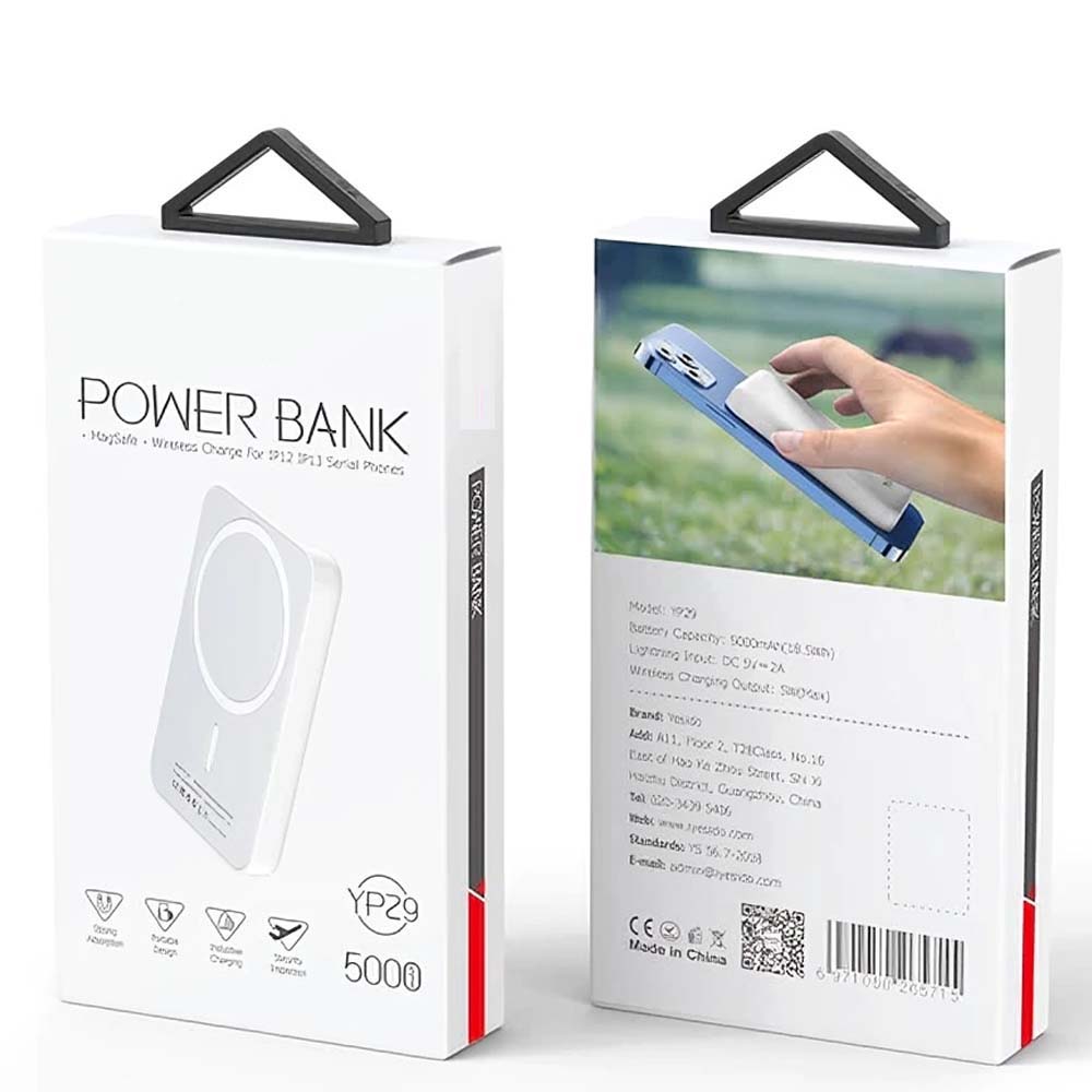 YP29 Magnetic Power Bank – 5000mAh Portable Wireless Charger, MagSafe-Compatible Slim Battery Pack for iPhone & Smartphones, Compact Travel-Friendly Charging Solution