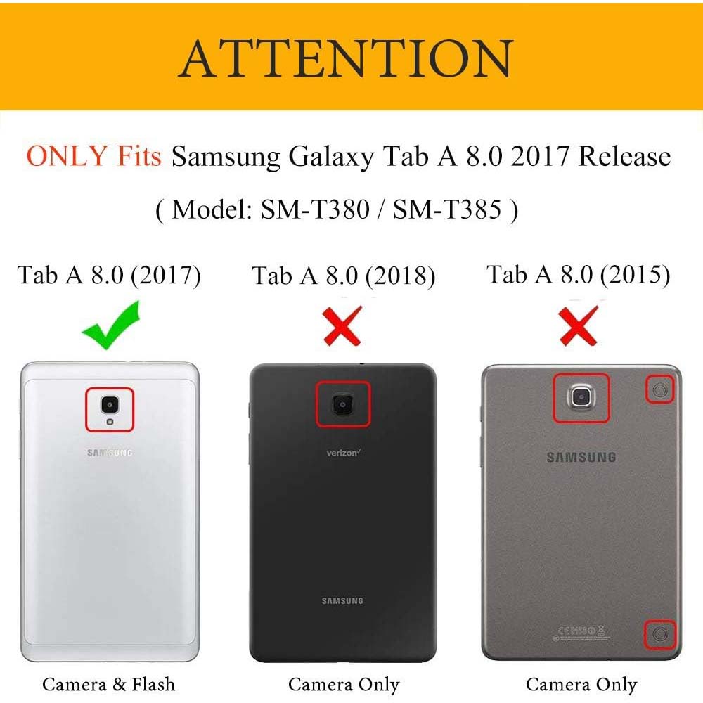 360° Rotating PU Leather Case for Galaxy Tab A 8.0" 2017 – Auto Wake/Sleep Cover for SM-T380/T385 (Multi-View Stand Function)