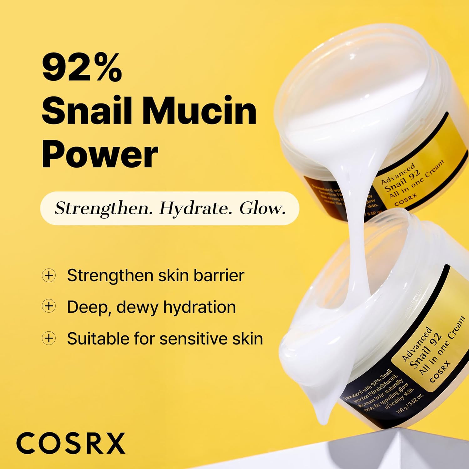 COSRX Advanced Snail 92 All In One Cream - 100g Korean Moisturizer with 92% Snail Mucin for Hydration & Repair