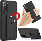 Slim Protective Case for Samsung Galaxy S21-S24 Plus | Leather Hand Strap & Kickstand | Black