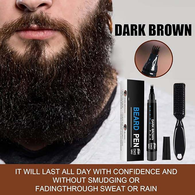 Waterproof Beard Filler Pen Kit | Contoured Beard Pen with Brush | Long-Lasting & Sweatproof Beard Pencil | Perfect for Patchy Beards