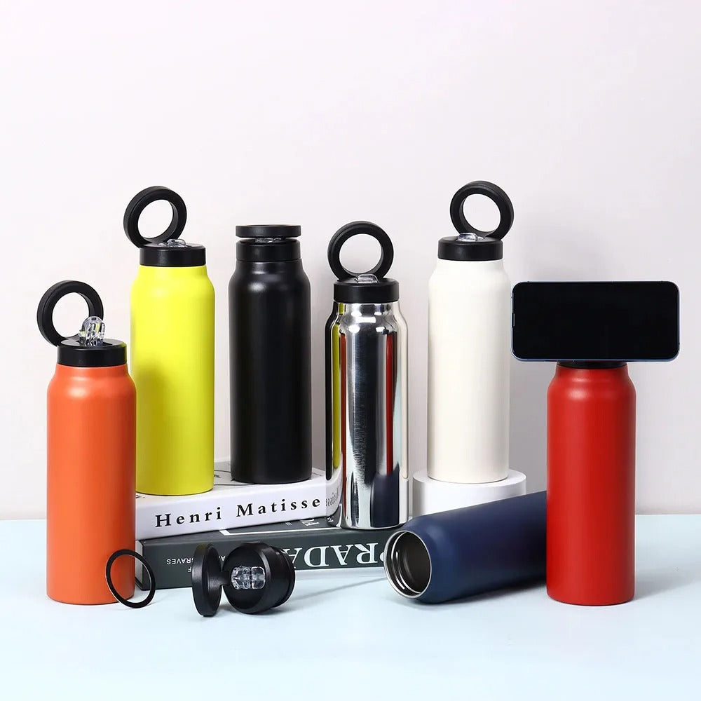 Stainless Steel Magnetic Vacuum Flask | Sports Water Bottle & Phone Holder | Outdoor Thermal Insulation Cup | Portable & Versatile Design