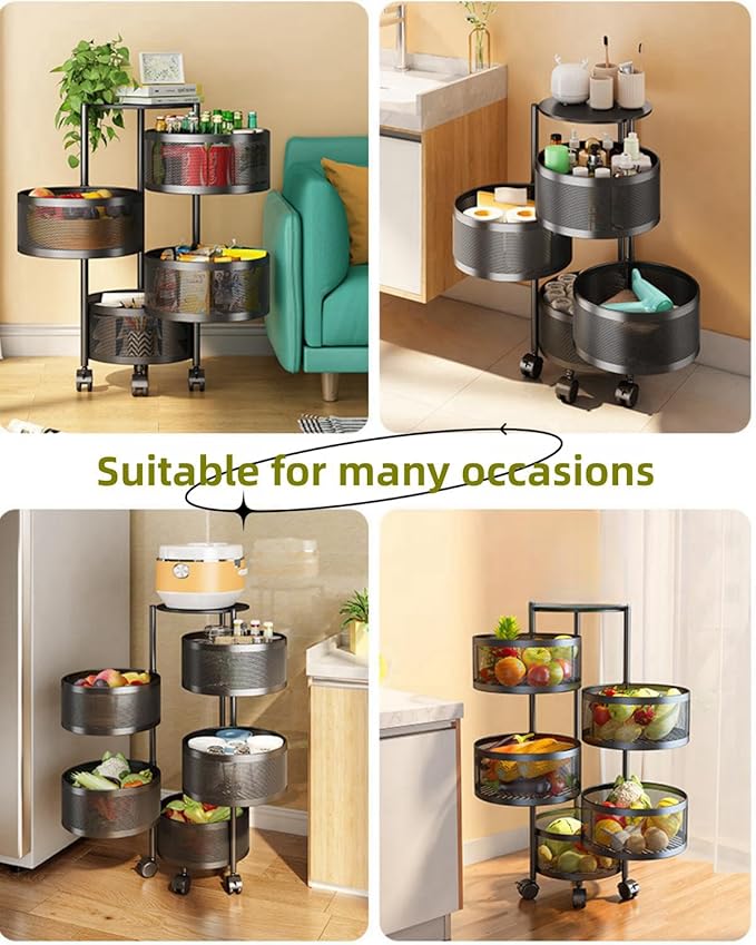 5-Tier Rotatable Storage Rack | Kitchen Fruit & Vegetable Basket with 360° Wheels