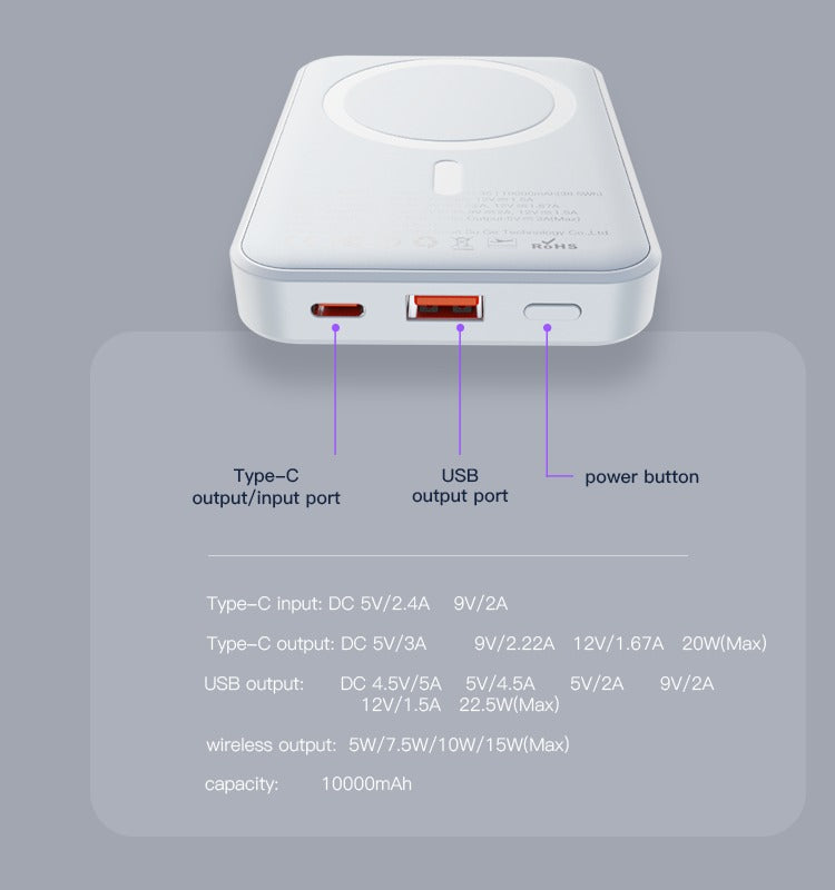 YP45 10000mAh MagSafe Wireless Fast Charging Power Bank – Magnetic Portable Charger