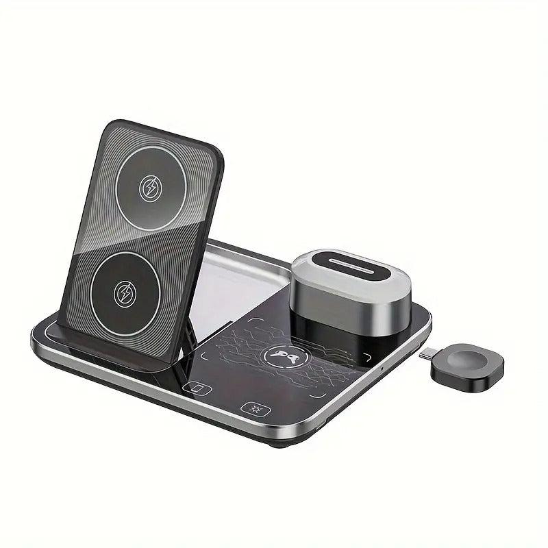 R12 Desktop Wireless Charger – 4-in-1 RGB Light Charging Station with Automatic Lifting