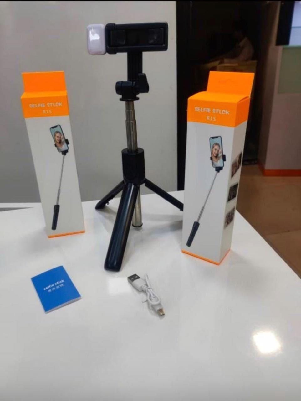 R1S Mobile Selfie Stick with Tripod & LED Light | 3-in-1 Extendable 70cm Selfie Stick for Phone & Camera | Bluetooth Remote & Adjustable Desktop Stand | Compatible with iPhone & Android