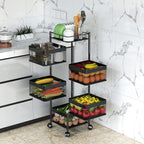 5-Layer Mobile Storage Rack | Rotatable Basket Organizer with Wheels | Elegant Black Finish | 92cm