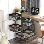 5-Layer Mobile Storage Rack | Rotatable Basket Organizer with Wheels | Elegant Black Finish | 92cm