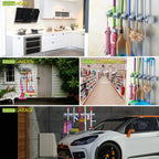 Wall-Mounted Mop Holder | 6 Hooks & 5 Clamps | Organize Mops, Brooms, and Tools