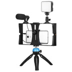 4-in-1 Vlogging LED Selfie Kit – LED Light, Microphone, Tripod & Cold Shoe for Smartphones