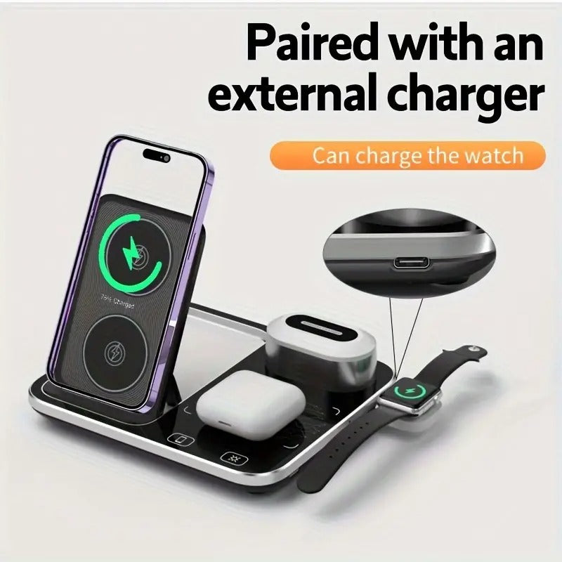 R12 Desktop Wireless Charger – 4-in-1 RGB Light Charging Station with Automatic Lifting