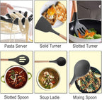 19-Piece Silicone Cooking Utensils & Knife Set | Black Kitchen Tools with Knives, Cutting Board, & Storage Block