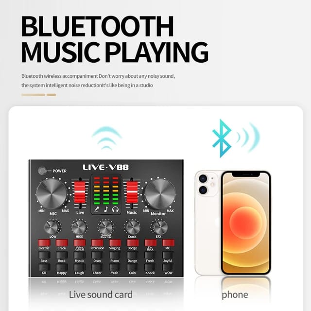 V88 Live Sound Card Mixer – Compact USB Audio Mixer with Built-In Effects for Mobile Streaming